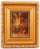 Olvashatatlan jelzéssel: Kártyázók. Olaj, farost, sérült keretben, 15×10 cm