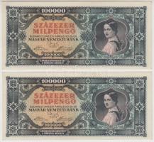 1946. 100.000MP (2x) sorszámkövető T:I kis sarokkopás, I- hajtatlan, szamárfül Adamo P30