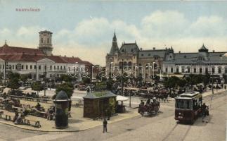 Nagyvárad, Moskovits cipőgyár, piac, villamos / shoe factory, market, tram (small tear)