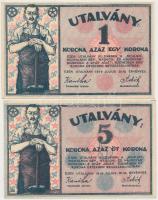 Budapest 1919. "Schlick Nicholson Gép-Waggon- és Hajógyár" 1K + 5K utalványa T:I,I-(kis sarokkopás)