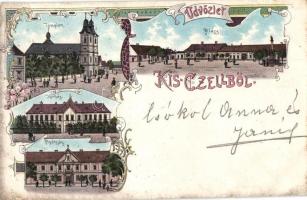 1899 Kiscell, kórház, apátság, piac, templom, floral, litho (vágott / cut)