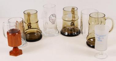 6 db üveg korsó különböző feliratokkal + 2 db üvegpohár