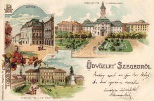 Szeged, Színház, Városház, Királyi Ítélő Tábla, Endrenyi Imre kiadása, floral, litho (EK)