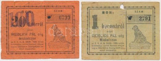 Miskolc ~1920-1930. "Weidlich Pál cég" 20f felülbélyegzéssel + 1K lyukasztással T:III-