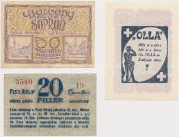 Budapest ~1919-1925. "Pesti Hírlap" 20f + Sopron 1919. 50f utalvány + Osztrák-Magyar Bank 1922. 1K "Olla" reklám pecséttel a hátoldalon T:I,III