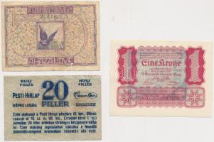Budapest ~1919-1925. "Pesti Hírlap" 20f + Sopron 1919. 50f utalvány + Osztrák-Magyar Bank ...