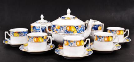 Hollóházi Apollo porcelán 6 személyes teás készlet, teljes, hibátlan, jelzett