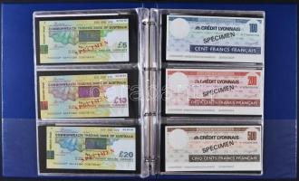 56db-ból álló "SPECIMEN" utazási csekk gyűjtemény különféle országokból albumba rendezve, ...