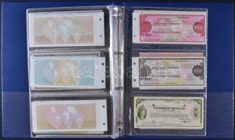 56db-ból álló "SPECIMEN" utazási csekk gyűjtemény különféle országokból albumba rendezve, ...