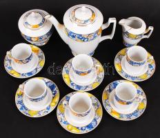 Hollóházi Apollo porcelán kézzel aranyozott 6 személyes mokkás készlet, teljes, hibátlan, jelzett