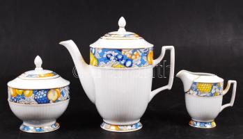 Hollóházi Apollo porcelán kézzel aranyozott 6 személyes mokkás készlet, teljes, hibátlan, jelzett