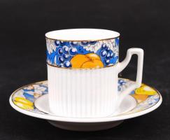 Hollóházi Apollo porcelán kézzel aranyozott 6 személyes mokkás készlet, teljes, hibátlan, jelzett