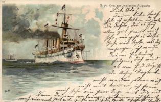 1899 German navy, SM Kreuzer Kaiserin Auguste, Kuntanstalt J. Miesler, litho s: A. H. (small tear)