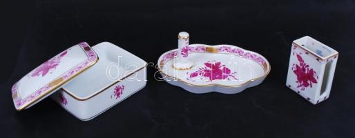 Herendi Apponyi mintás cigarettás készlet, kézzel festett, hibátlan, jelzett, eredeti dobozában, 23×...