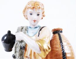 Vízhordó, kézzel festett, apró csorba a virágon, jelzett, m:23 cm