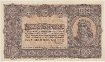 1923. 100K "Magyar Pénzjegynyomda Rt. Budapest" T:I- (hajtatlan) Adamo K30/1
