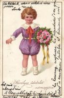 Greeting card, name day, litho (fa)