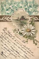 Embossed greeting card, floral, litho (fa)