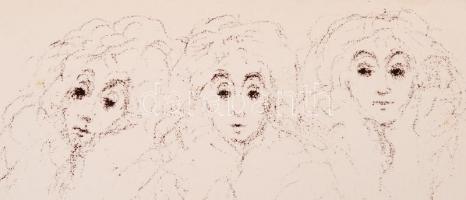 Erdei Viktor (1879 - 1945) Három lány kő-papír rajza (8x12,5cm)