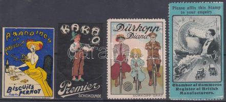 4 db klf reklámbélyeg: sütemény, kakaó, kerékpár