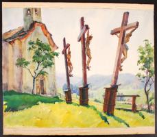 Páris Erzsébet, (1887-?): Golgota. Akvarell, papír, jelzett, 37×48 cm