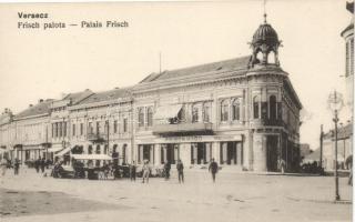 Versec, Vrsac; Frisch Hugo-palota, Takarékpénztár, piac / shop, savings bank, market (vágott / cut)