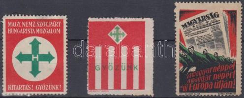 Magyar Nemz. Szoc. Párt Hungarista Mozgalom 3 db levélzáró