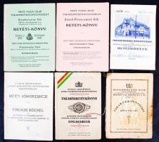 1913-1946 5 db takarékbetétkönyv (Magyar-Hollandi Bank, Pestszenterzsébeti Hitelszövetkezet, Budapest Székesfővárosi Községi Takarékpénztár Részvénytársaság, Magyar Köztisztviselők és Állami Alkalmazottak Takarékpénztára Részvénytársaság, Pesti Hazai Első Takarékpénztár-Egyesület)