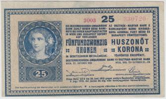 1918. 25K "3003" 3,5 mm hullámos hátlapon "Kiskunhalas R.T. Város Adóhivatala" bélyegzővel T:II-,III Adamo K22/4B