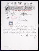 1911 Bp., Mauthner Ödön által gyakornoknak jó munkavégzésről kiállított bizonyítvány