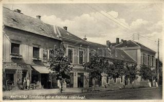 Nagyatád, Széchenyi tér, Korona Szálló, Handel Mór fűszerkereskedése, Weiner József szabómester kereskedése; kiadja Benyák János (fl)