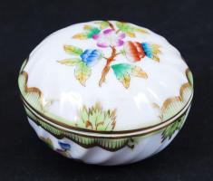 Herendi Viktória mintás ékszeres doboz, kézzel festett, jelzett, hibátlan, d:7 cm / Herend porcelain box