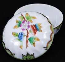 Herendi Viktória mintás ékszeres doboz, kézzel festett, jelzett, hibátlan, d:7 cm / Herend porcelain...