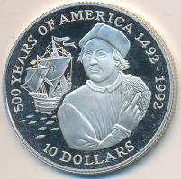 Cook-szigetek 1990. 10$ Ag "500 éve fedezték fel Amerikát - Columbus" T:PP Cook Islands 1990. 10 Dollars Ag "500 years of America - Columbus" C:PP