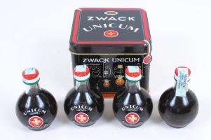4 db 0,05 l-es Zwack Uniqum fém díszdobozban