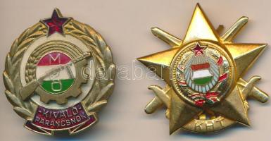 ~1970. "Katonai Haditorna (KHT)" zománcozott aranyozott jelvény + 1965. "Munkásőr Kiváló Parancsnok" zománcozott aranyozott kitüntető jelvény T:1-,2