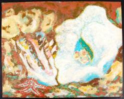 Wekethy jelzéssel: Tenger fenéken. Vegyes technika, karton, 40×50 cm