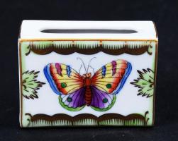 Herendi Viktória mintás gyufatartó, kézzel festett, jelzett, hibátlan, m:6,5 cm