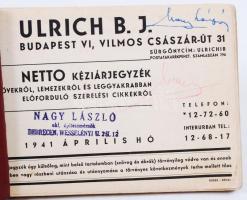 1941 Bp. VI., Ulrich B.J. netto kézi árjegyzéke csövekről, lemezekről és leggyakrabban előforduló sz...