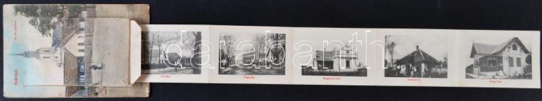 Balatonszárszó, Református templom, leporellocard - vasútállomással és Pongrácz Béla üzletével; Pongrácz Béla kiadása