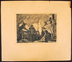 Gönczi-Gebhardt Tibor (1902-1994): A vásár. Rézkarc, papír, jelzett, 16×23 cm