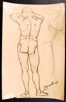 Zombory Lajos (1867-1933): Férfi akt tanulmány. Ceruza, papír, jelzett, sérült, 30x45 cm