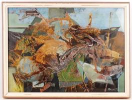 Takács Klára (1947-): Halmozódások. Olaj, farost, jelzett, üvegezett keretben, 60×80 cm