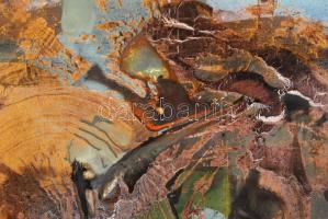 Takács Klára (1947-): Halmozódások. Olaj, farost, jelzett, üvegezett keretben, 60×80 cm