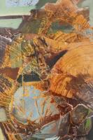 Takács Klára (1947-): Halmozódások. Olaj, farost, jelzett, üvegezett keretben, 60×80 cm