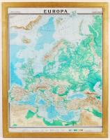 Európa vízrajzi és domborzati térképe, románul, üvegezett kerteben, 80×60 cm