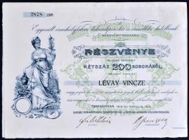 Érmihályfalva 1913. "Egyesült Érmihályfalvai Takarékpénztár és Érmelléki Hitelbank Rt." részvénye 200K-ról szelvényutalvánnyal, szárazpecséttel T:II