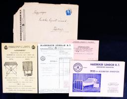 1935 Bp. VII-VIII., Haidekker Sándor Sodronymű 1935 évi acélbútor árjegyzék, számla, szórólap, borítékok