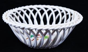 Herendi Viktória mintás áttört kosárka, kézzel festett, jelzett, hibátlan / Herendi chinaware tray d:13 cm