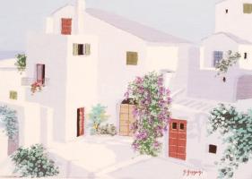 Giorgio Zuppini (1938-1990): Mediterrán utcarészlet. Színes nyomat, farost, jelzett, keretben, 37×53...